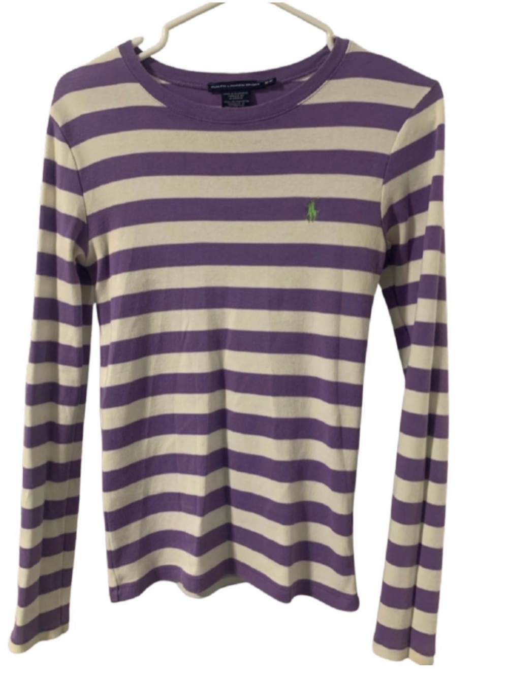 RALPH LAUREN Purple and White Striped Long-Sleeve Tee